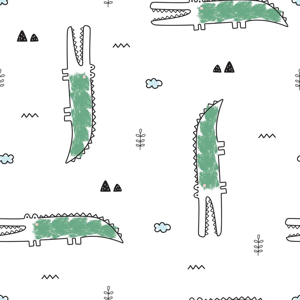 Nursery seamless pattern crocodile on white background vector