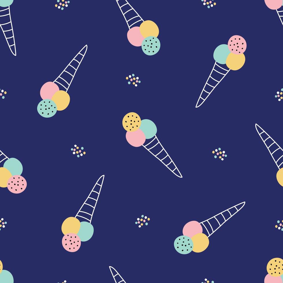 Baby seamless pattern ice cream cone hand draw design on blue background vector