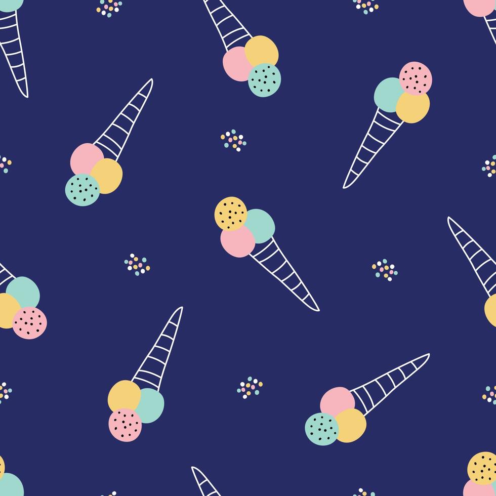 bebé de patrones sin fisuras cono de helado dibujar a mano diseño sobre fondo azul vector