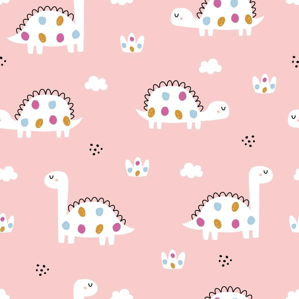 Dinosaur seamless vector pattern on pink background