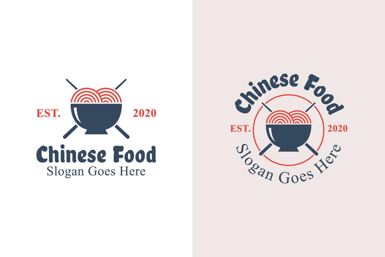 vintage retro Chinese food logo design. noodle and mie ramen logo with two versions vector