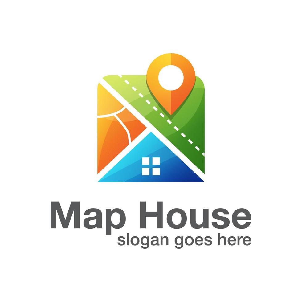 home location with house and map marker logo. real estate with pin logo design vector