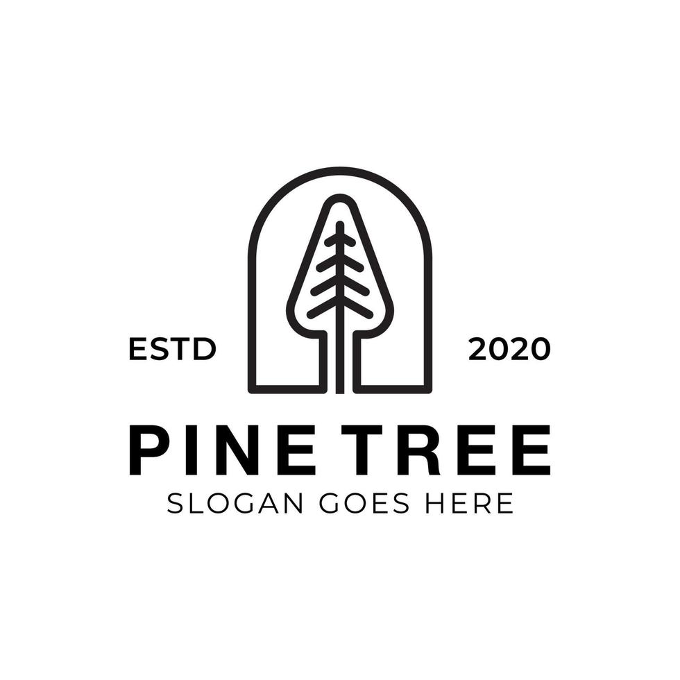 pine evergreen Christmas or conifer cedar coniferous cypress larch, pine tree forest vintage line art Logo design vector template