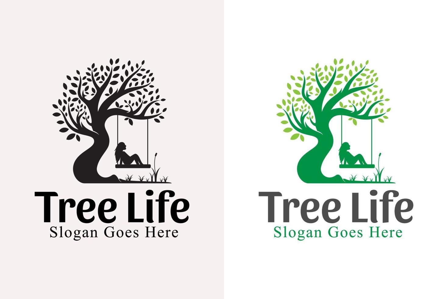 nature tree of life logo design inspiration. tree care and people design with black version vector