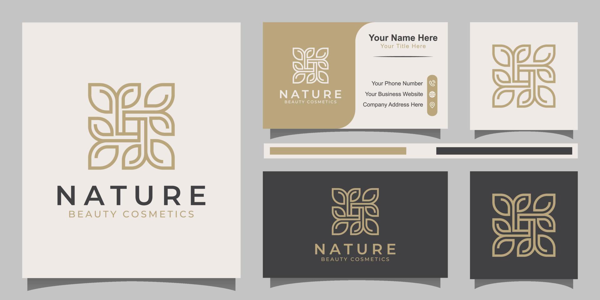 nature leaves logo square with line art style, logo can be used beauty care, spa, boutique, etc vector