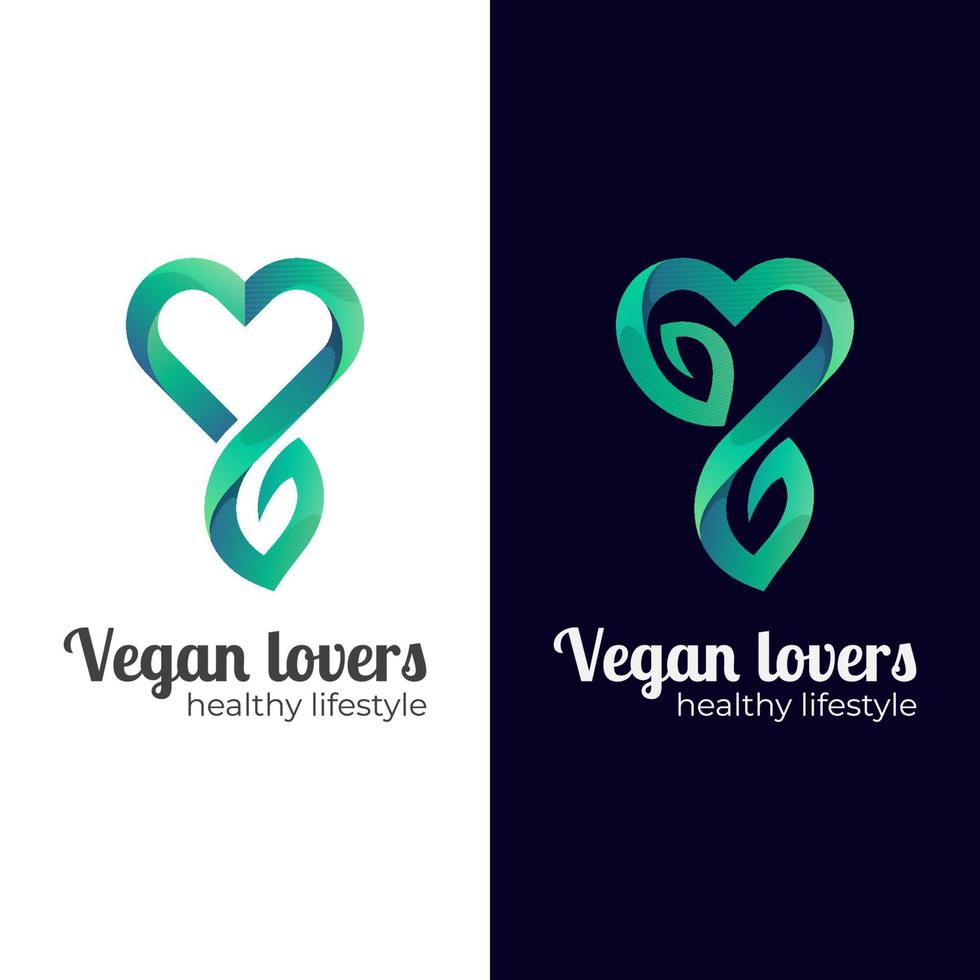 vegan lovers for healthy lifestyle logo, love plant logo, herbal leaf two versions vector
