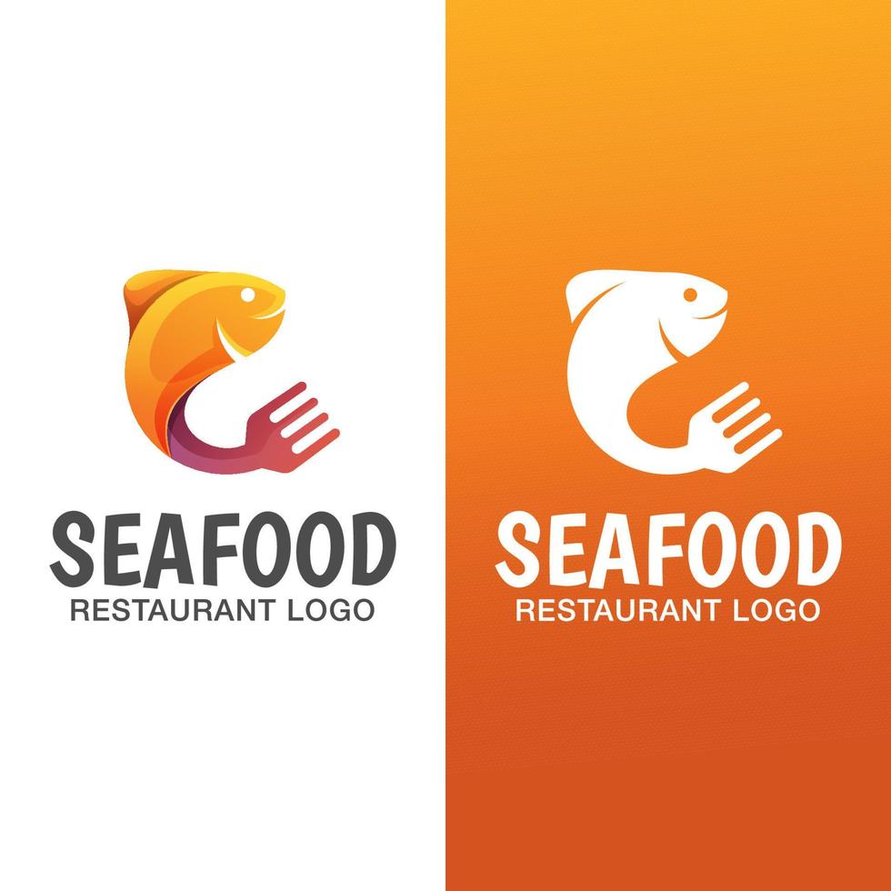 logotipo degradado de pescado de marisco con versión plana. plantilla de vector de diseño de logotipo de restaurante de mariscos