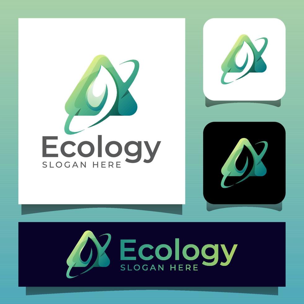 logotipo de hoja verde ecológica con estilo de espacio negativo. símbolo de icono de manantial natural vector