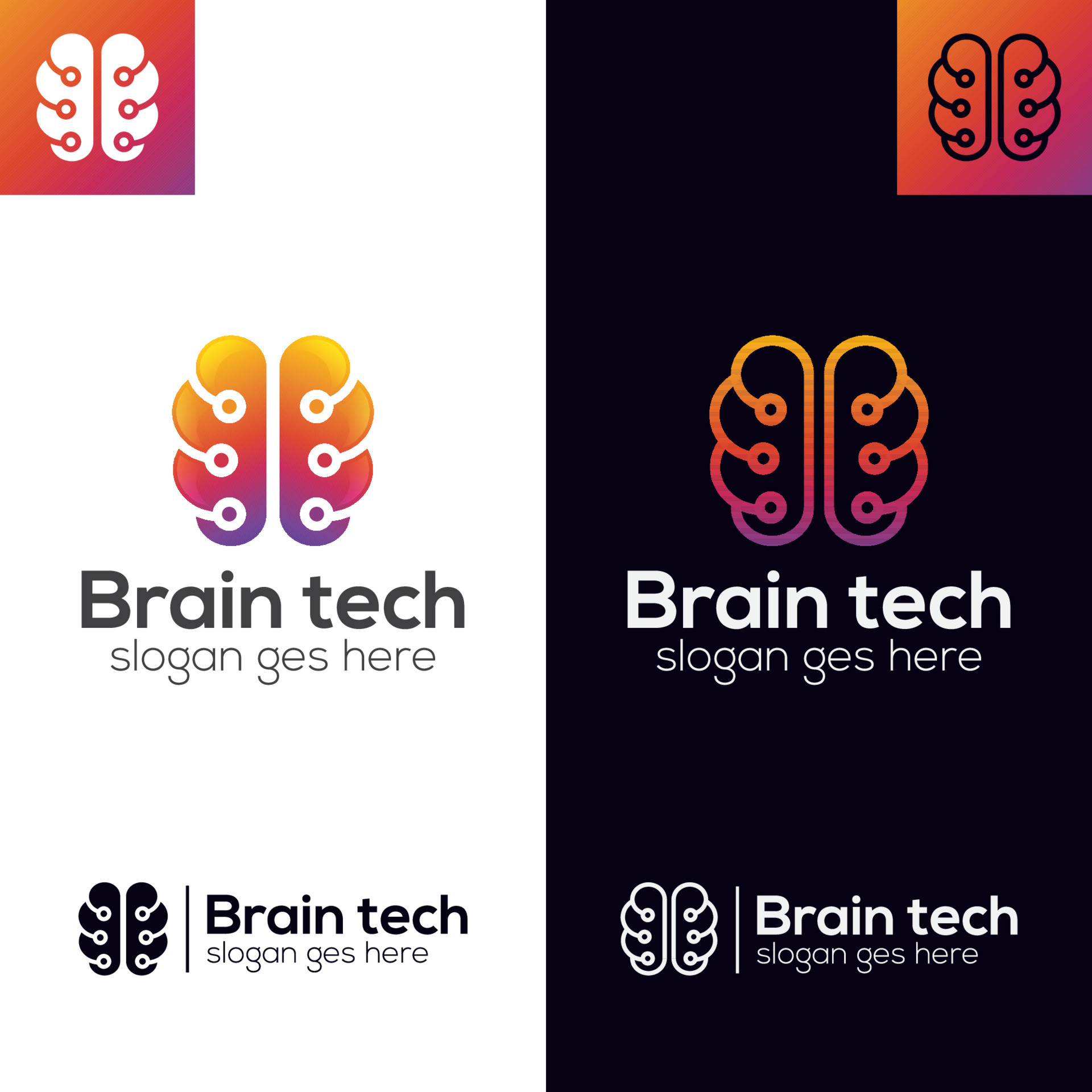 Brain technology logo, brain robot, smart technology logo design ...