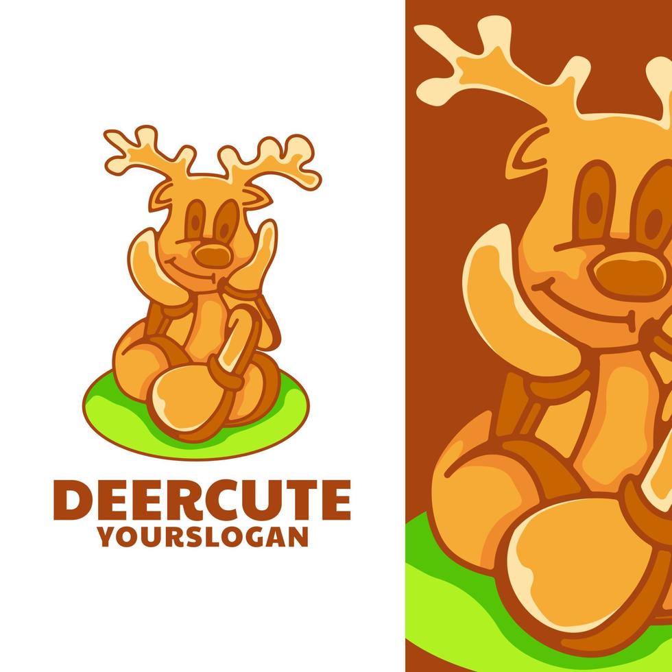 cute deer sitting relaxing logo design vector