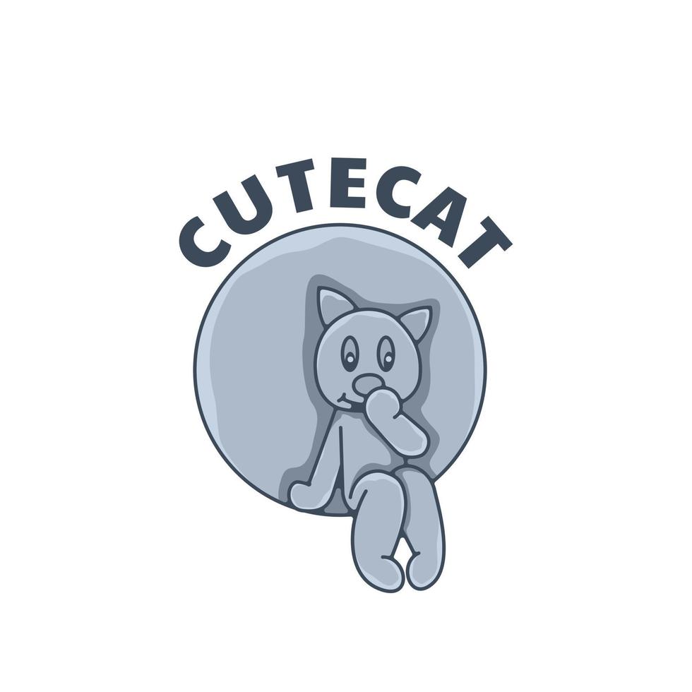 lindo gato riendo dulcemente diseño de logotipo vector