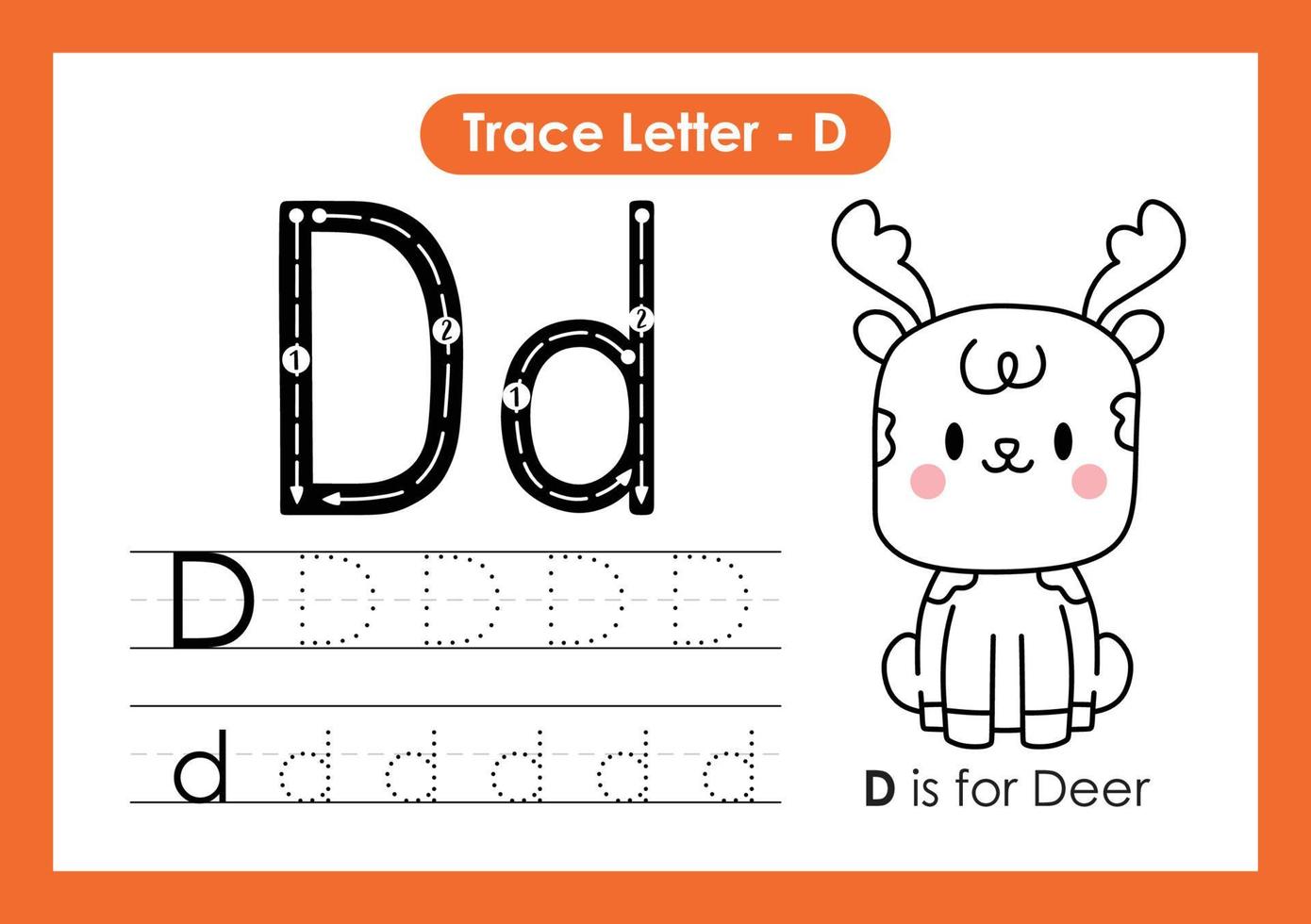Alphabet Trace Letter A to Z preschool worksheet with Letter D Deer vector