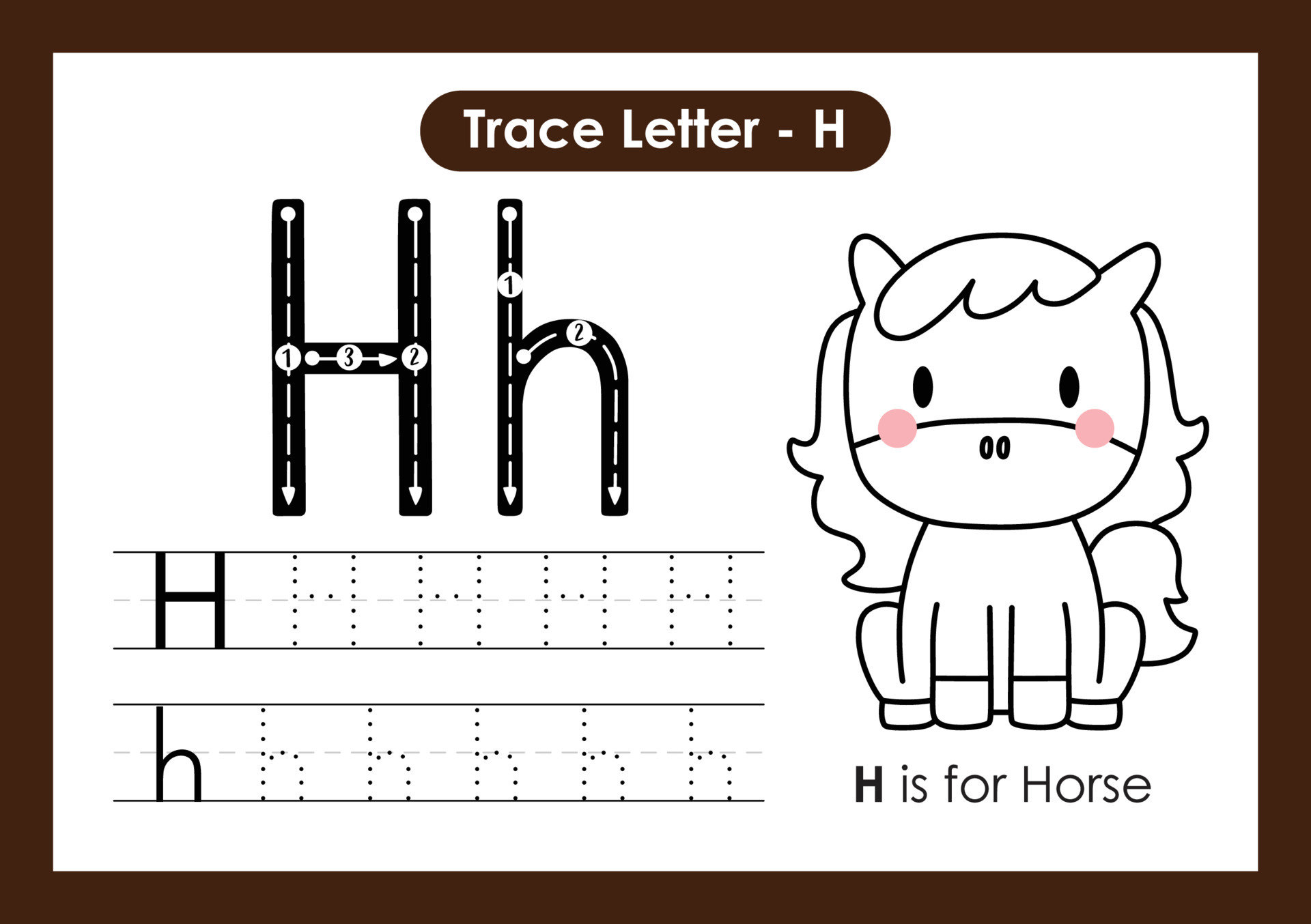 alphabet trace letter a to z preschool worksheet with letter h horse 6549658 vector art at vecteezy