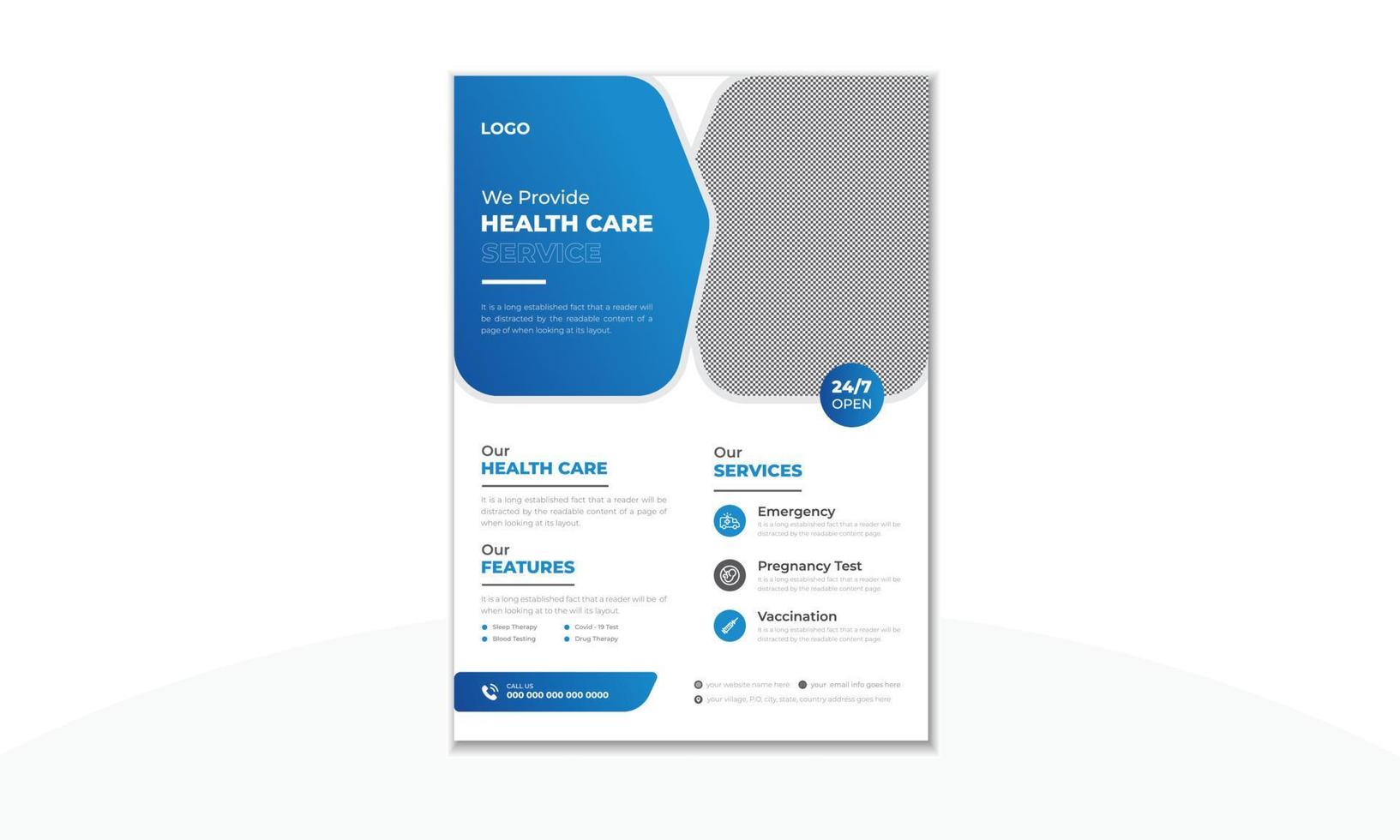 Healthcare flyer design template, Medical business promotional flyer or brochure cover design template. vector