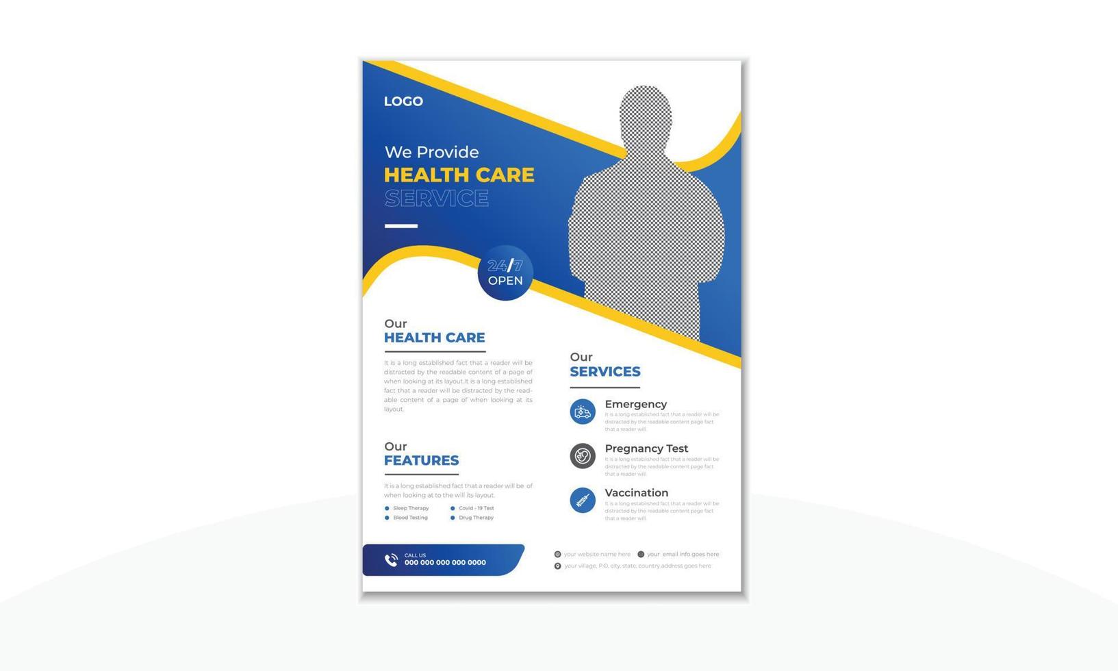 Healthcare flyer design template, Medical business promotional flyer or brochure cover design template. vector