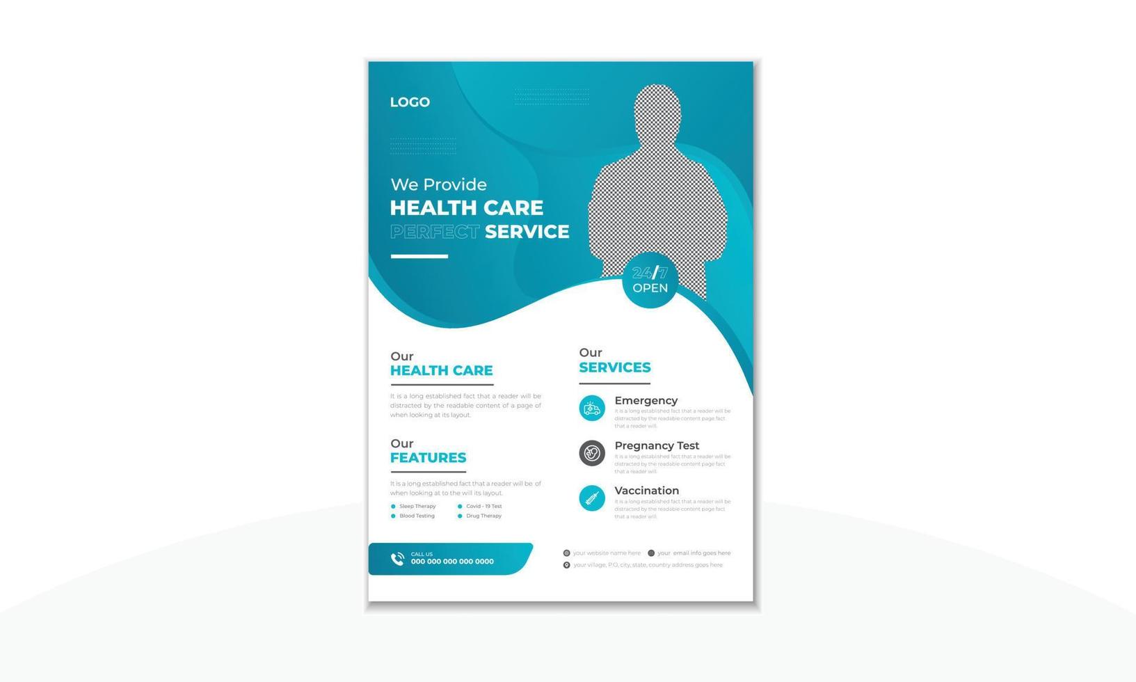 Healthcare flyer design template, Medical business promotional flyer or brochure cover design template. vector