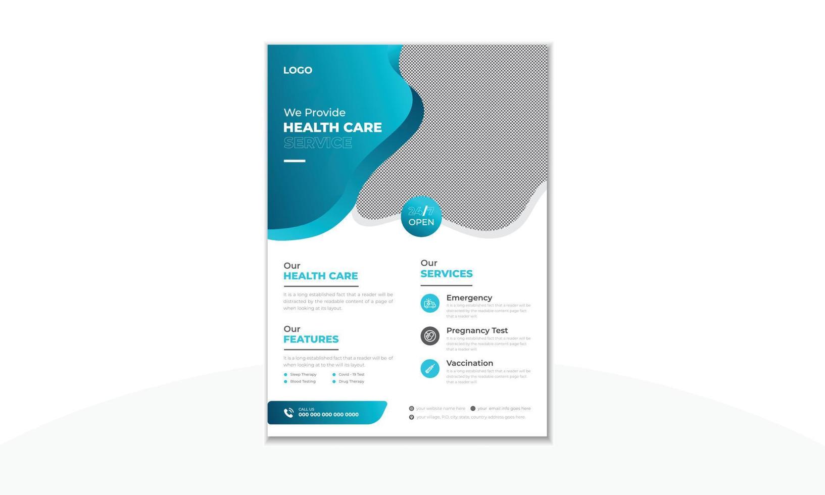 Healthcare flyer design template, Medical business promotional flyer or brochure cover design template. vector