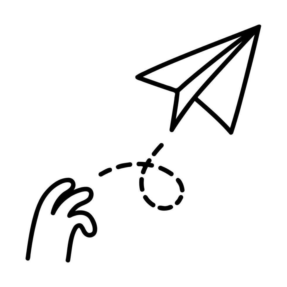 avion de papel. icono de garabato dibujado a mano. vector