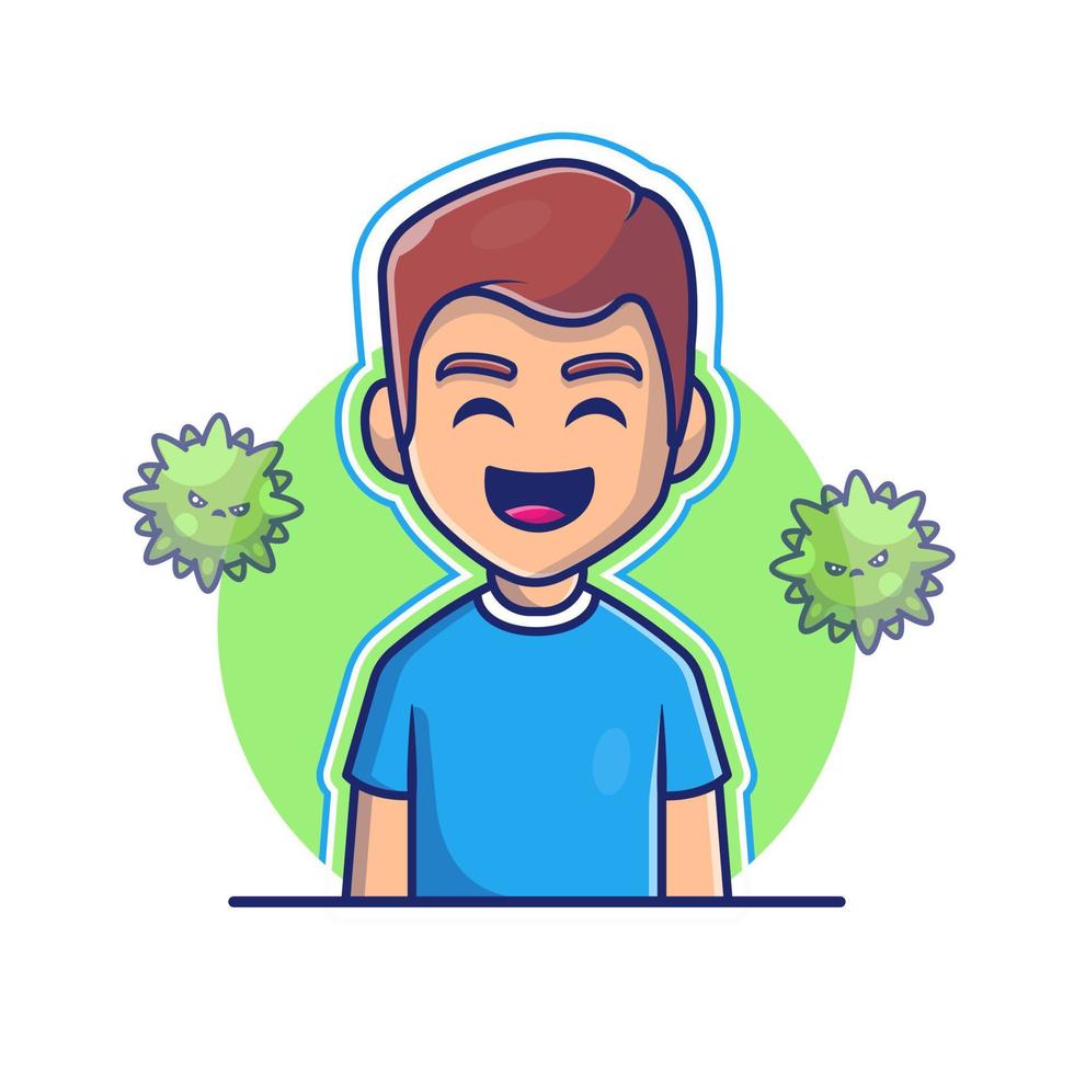 Boy With Strong Immunity Cartoon Vector Icon Illustration.  People Medical Icon Concept Isolated Premium Vector. Flat  Cartoon Style