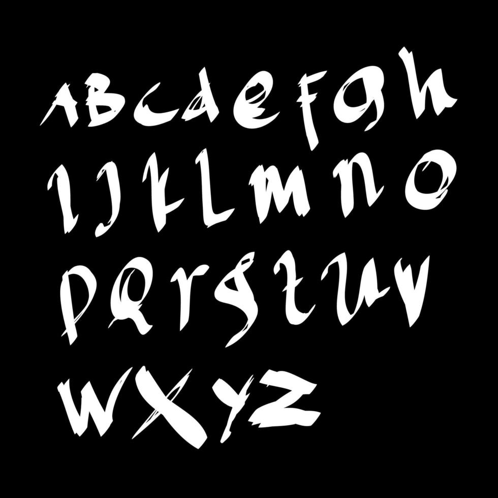 guión de pincel escrito a mano letras del alfabeto inglés en blanco y negro vector de letra de garabato