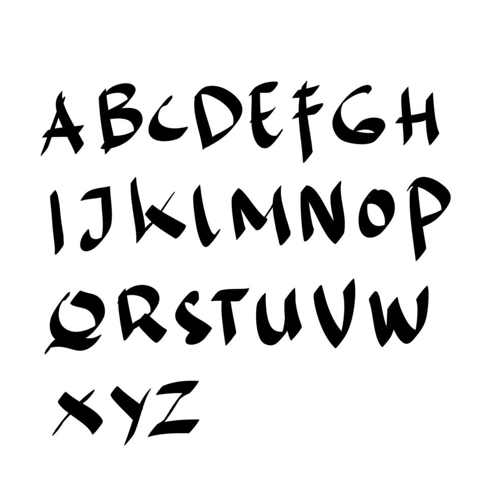 guión de pincel escrito a mano letras del alfabeto inglés en blanco y negro vector de letra de garabato