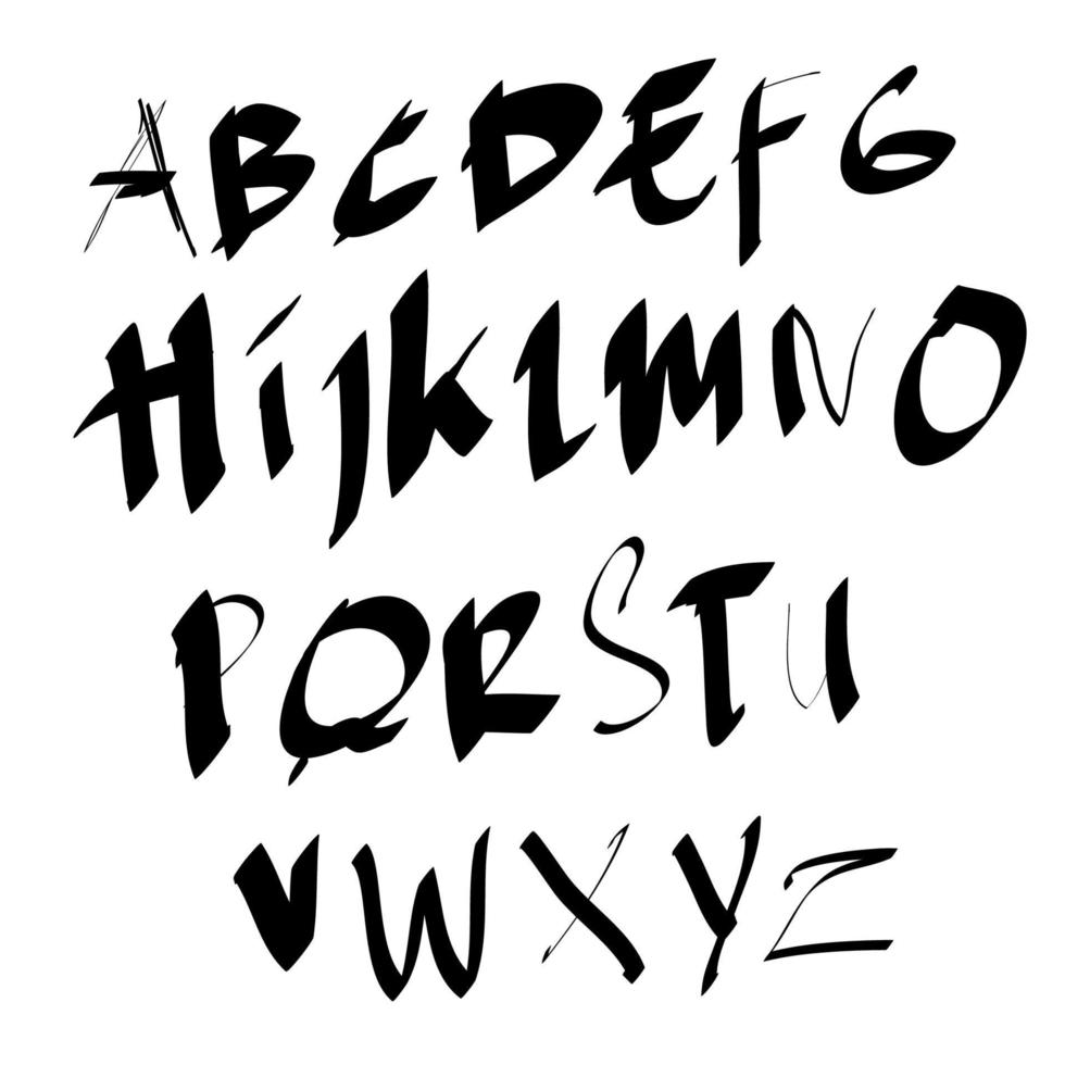 guión de pincel escrito a mano letras del alfabeto inglés en blanco y negro vector de letra de garabato