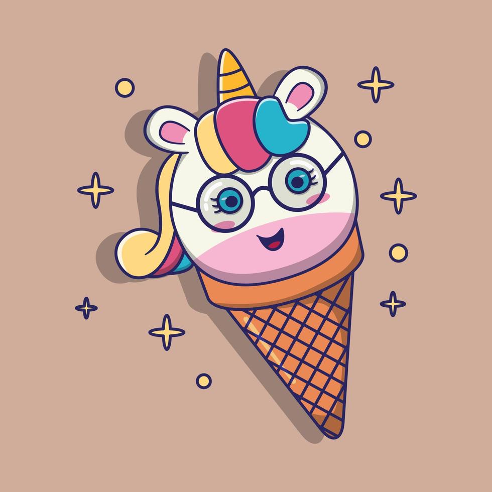 helado de unicornio, adecuado para libros infantiles, tarjetas de cumpleaños, día de san valentín, pegatinas, portadas de libros, tarjetas de felicitación, impresión. vector