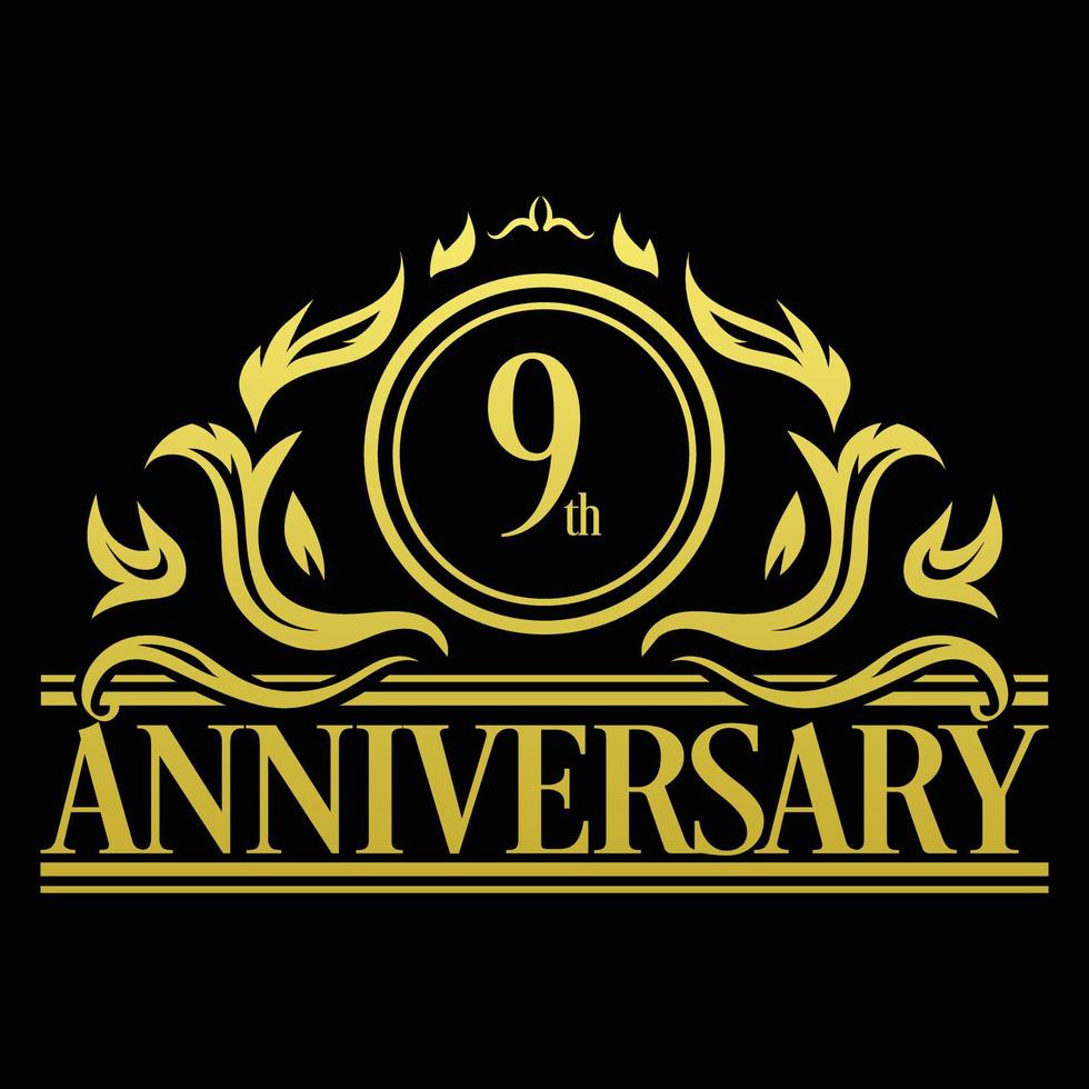 Luxury 9th anniversary Logo illustration vector.Free vector illustration
