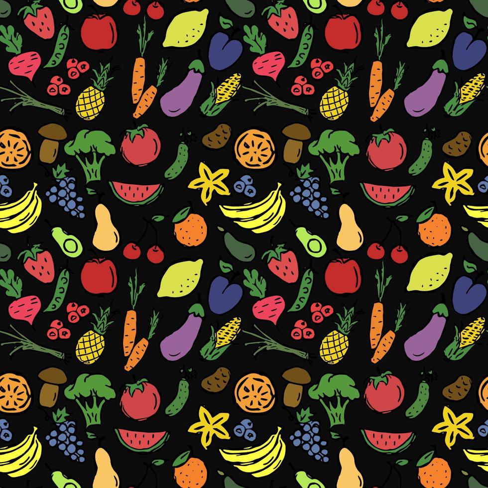 vector food icons. seamless pattern with food icons. icons of vegetables and fruits.