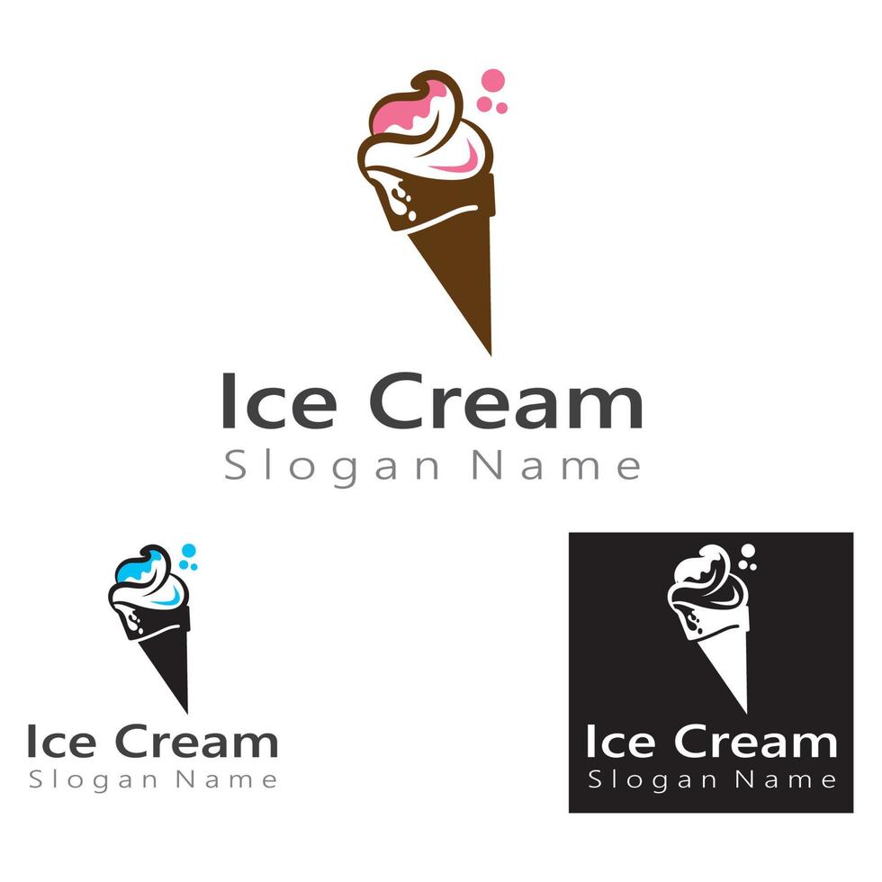 diseño de logotipo de helado, ilustración de vector de plantilla de cono de hielo fresco