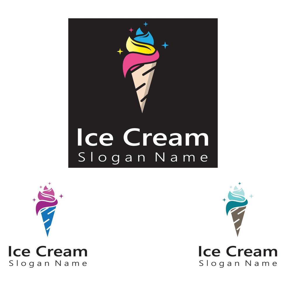 diseño de logotipo de helado, ilustración de vector de plantilla de cono de hielo fresco