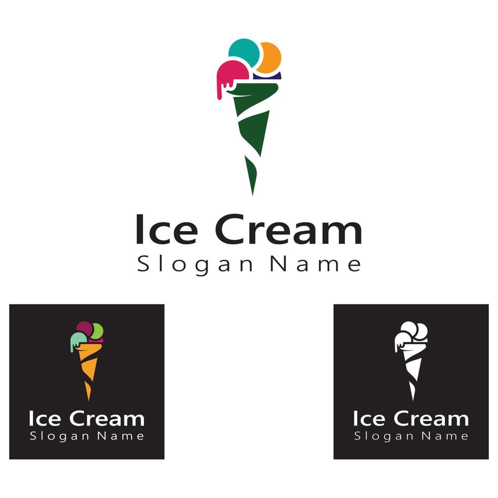 diseño de logotipo de helado, ilustración de vector de plantilla de cono de hielo fresco