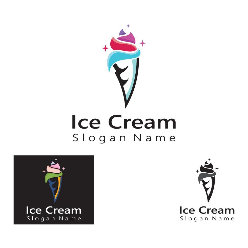 diseño de logotipo de helado, ilustración de vector de plantilla de cono de hielo fresco