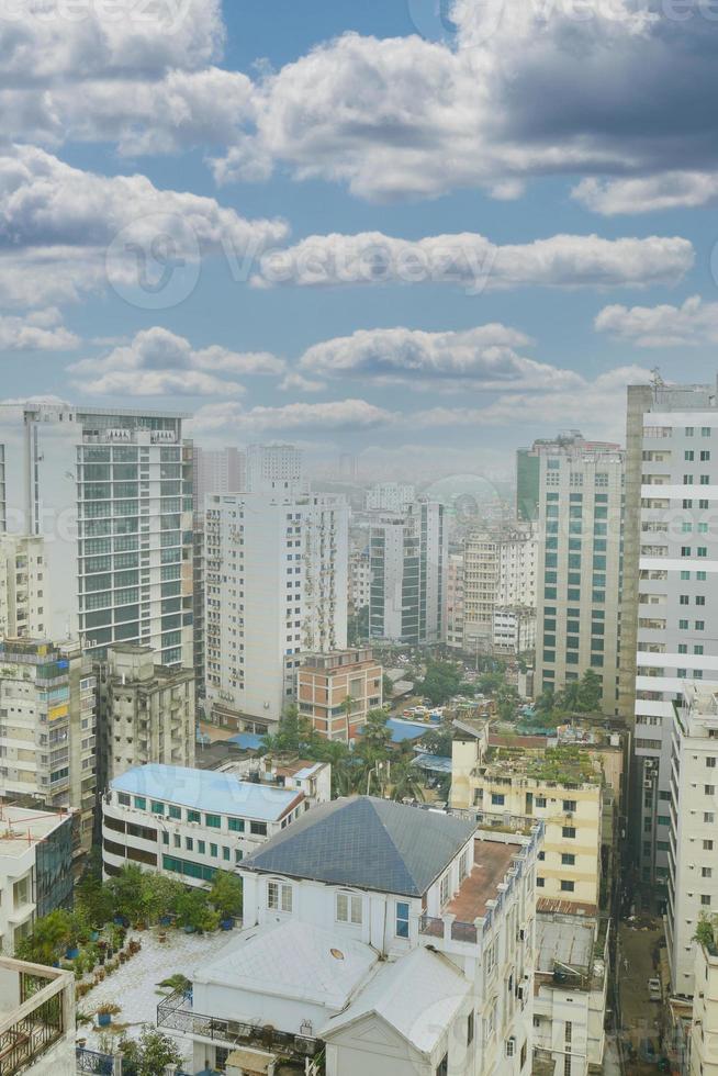 high angle view of dhaka city residential and financial buildings at sunny day photo
