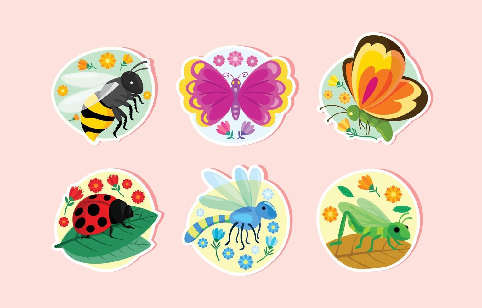 Spring Insect Sticker Set vector