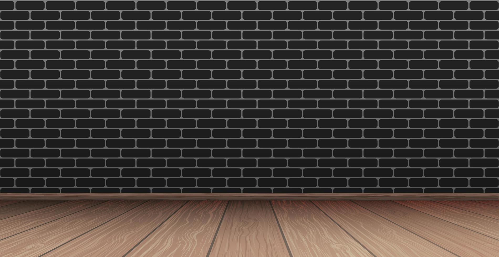 Black stylish studio, dark panoramic brick background with wooden floor - Vector