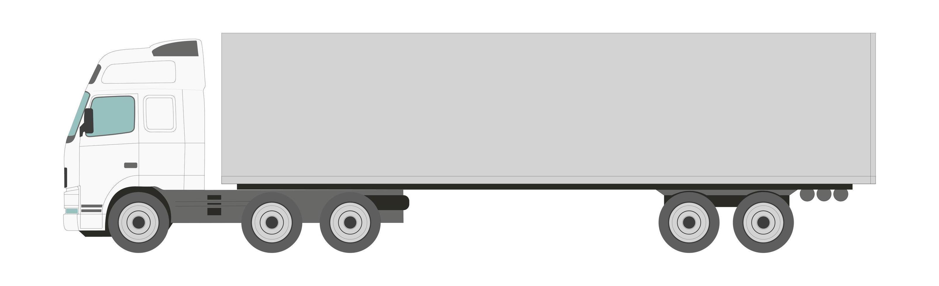 Big white truck with a trailer on a light background - Vector