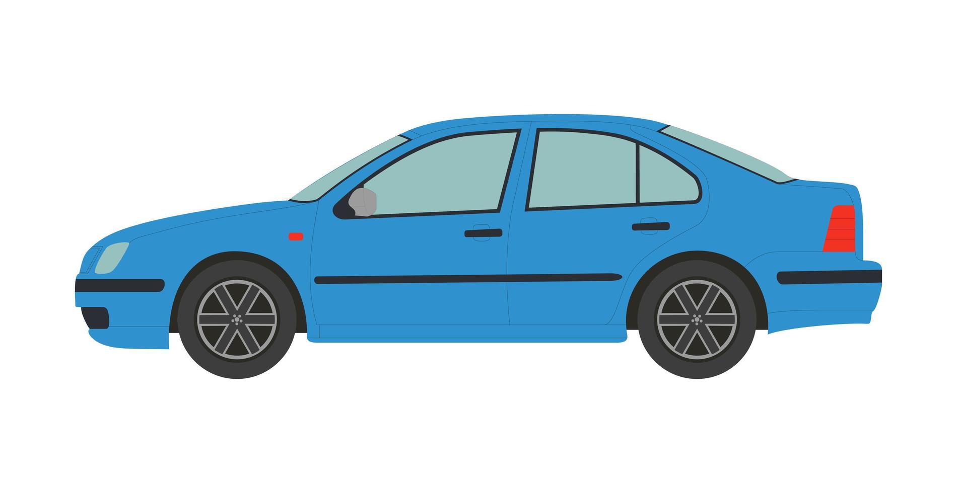 Blue modern sedan on white background - Vector