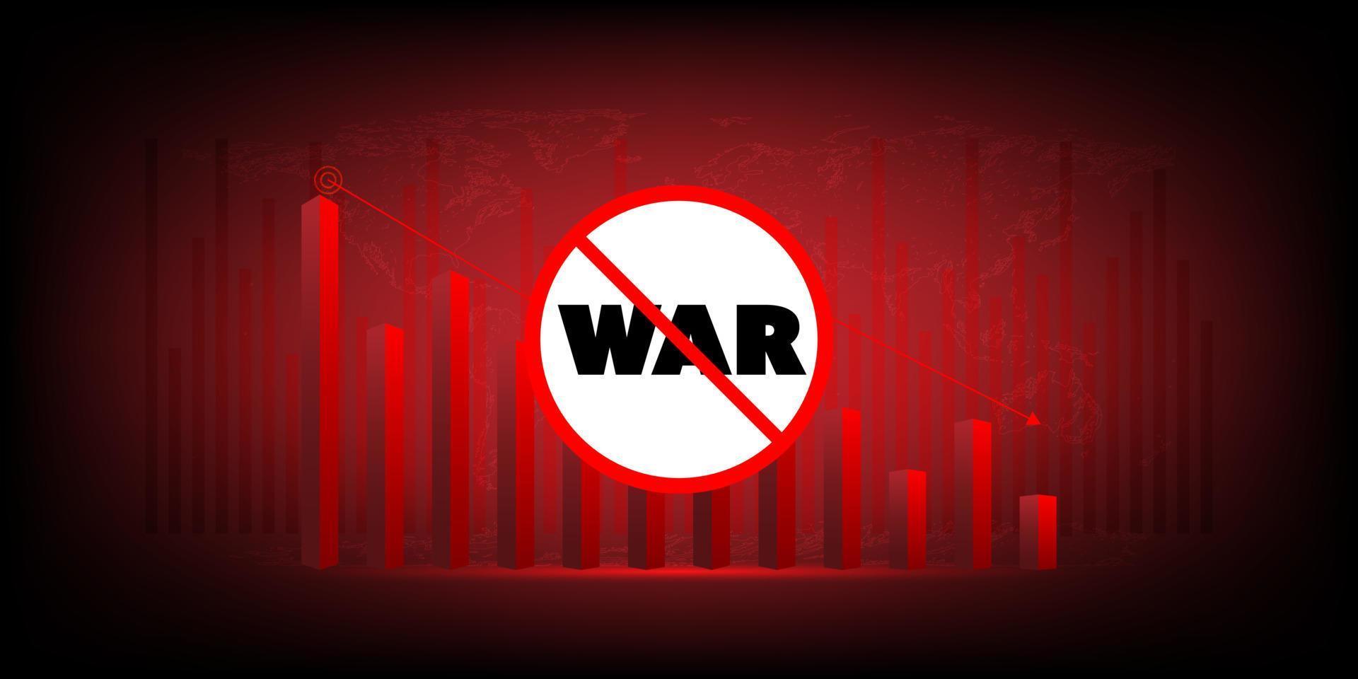 Economic critical crisis concept. Stop war tag with the red graph drops down and charts on a red background. Recession financial, cryptocurrency, gold, and the stock market. Losing money and cash. vector