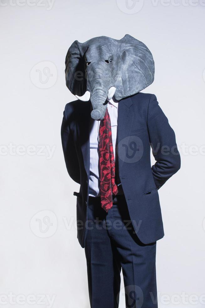 man with an elephant mask on a light background photo