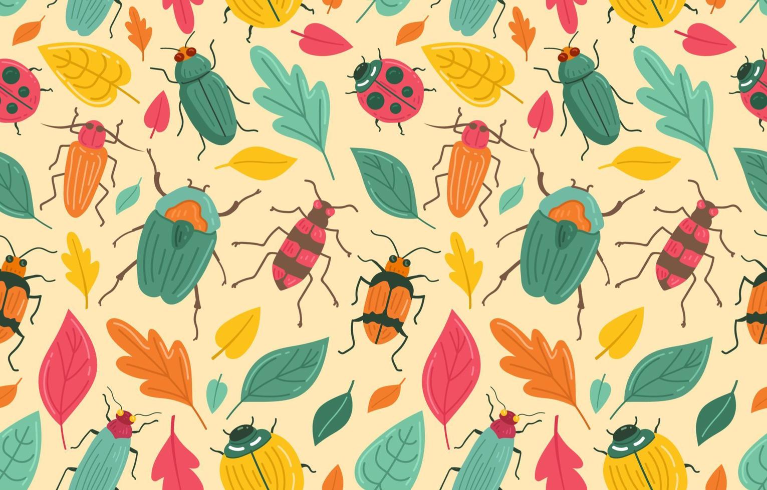 Bugs and Tropical Leaf Seamless Pattern Background vector