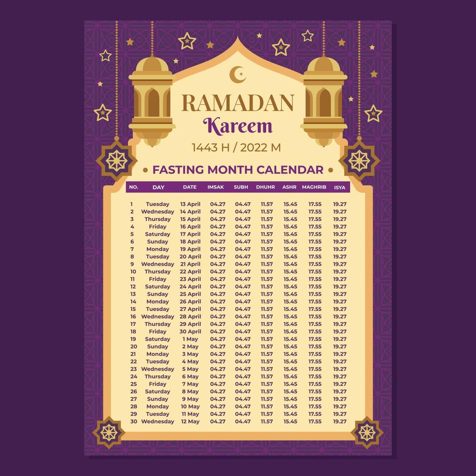 Fasting Month Calendar Pages Template vector