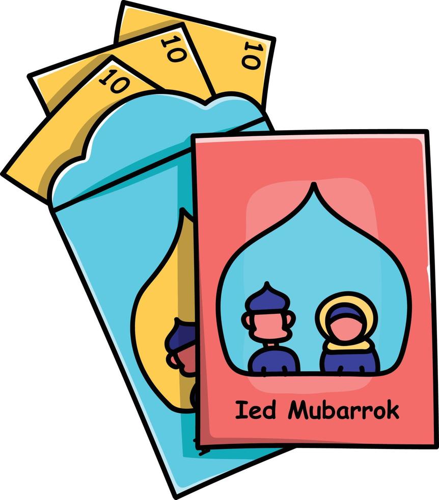 Vector illustration of Eid envelopes containing money  Great for decorations, stickers, banners, advertisements, social media, magazines, books, coloring books and other graphic elements.