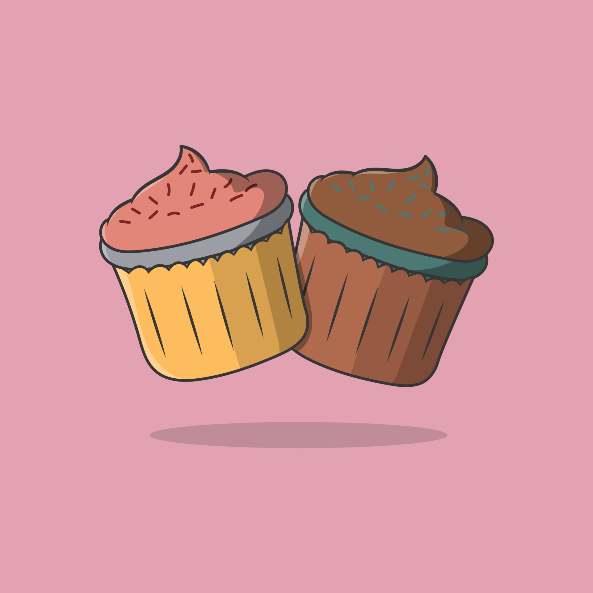 Two chocolate cupcakes or muffins with decoration Vector Image