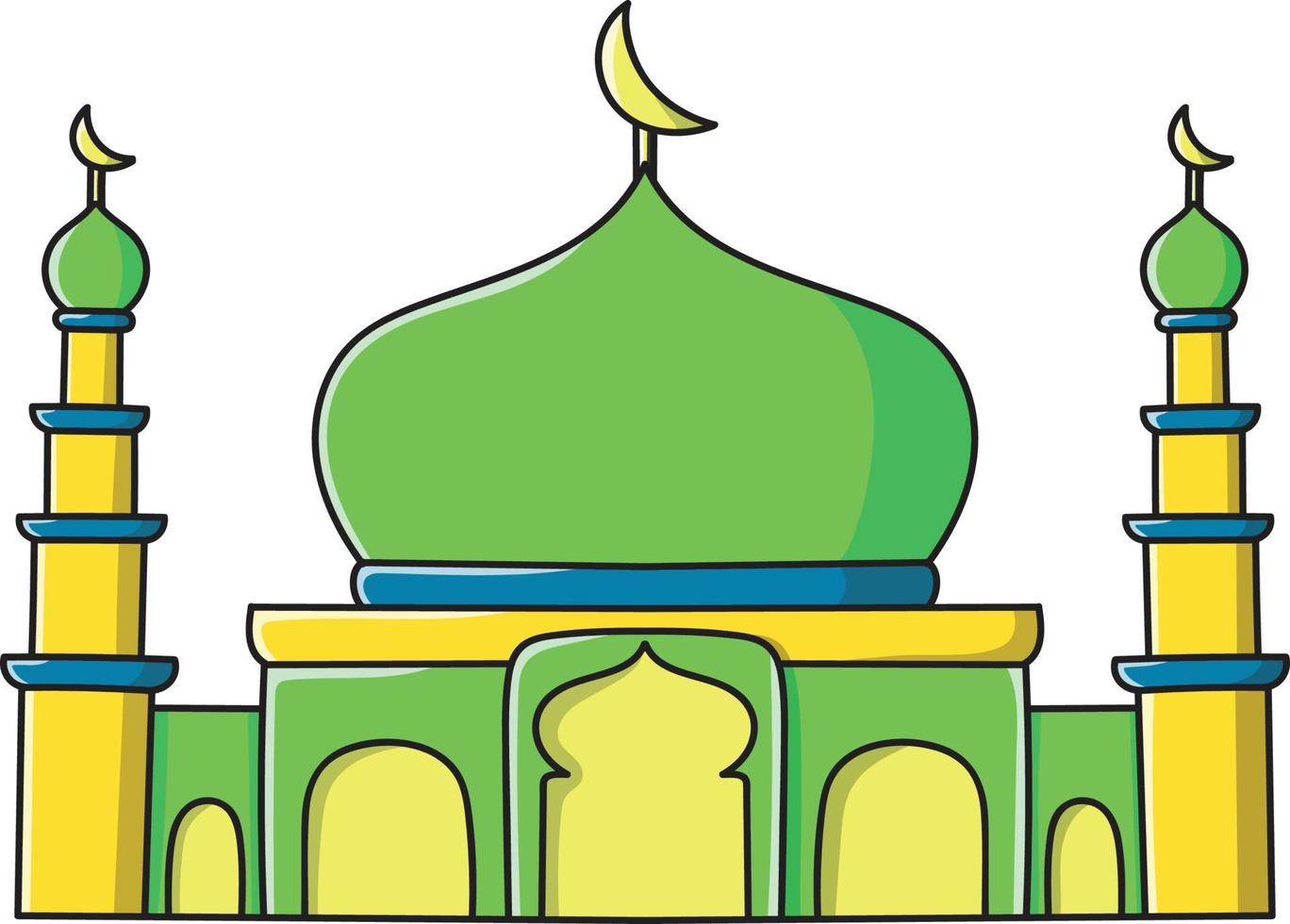 Vector illustration of mosque with two pillars in green  Great for decorations, stickers, banners, advertisements, social media, magazines, books, coloring books and other graphic elements.