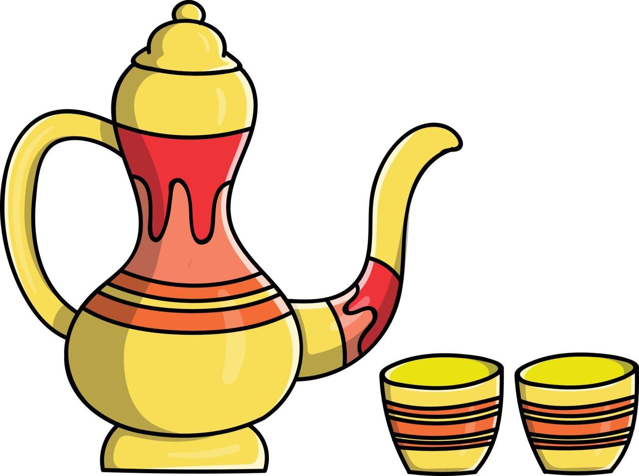 Vector illustration of Zamzam water with a small glass and a typical Arabic teapot.  Great for decorations, stickers, banners, advertisements, social media, magazines, books, coloring books.