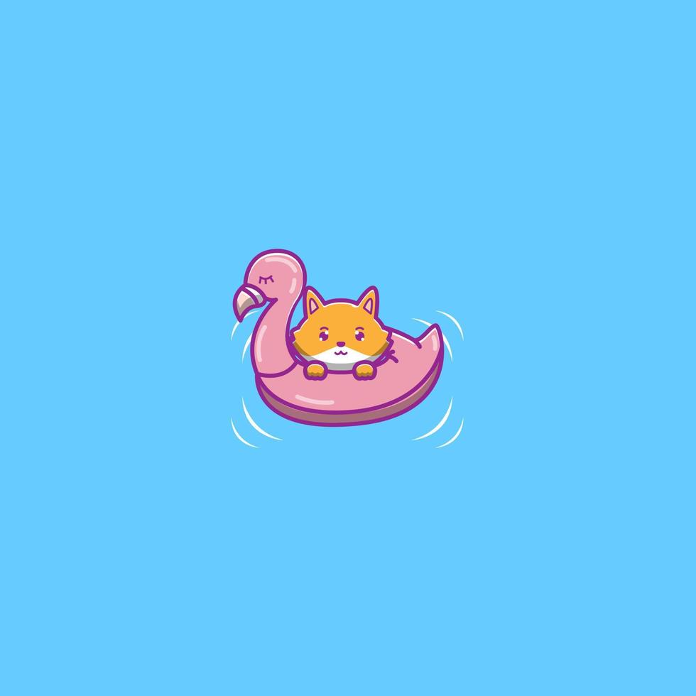 fox wearing a flamingo swimming balloon vector