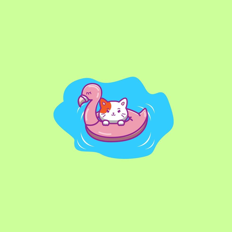 cat wearing a flamingo swimming balloon vector