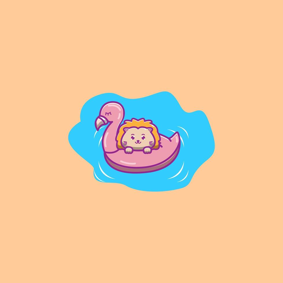 lion wearing a flamingo swimming balloon vector