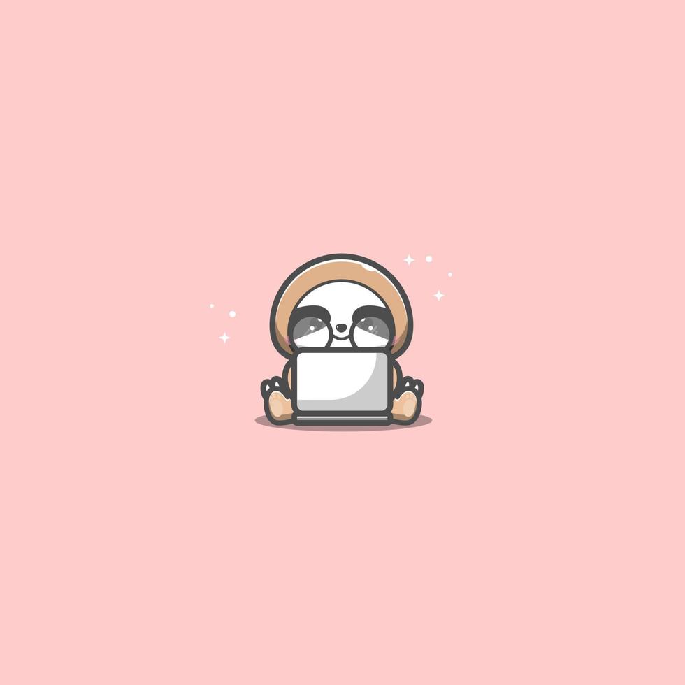 cute sloth using laptop vector